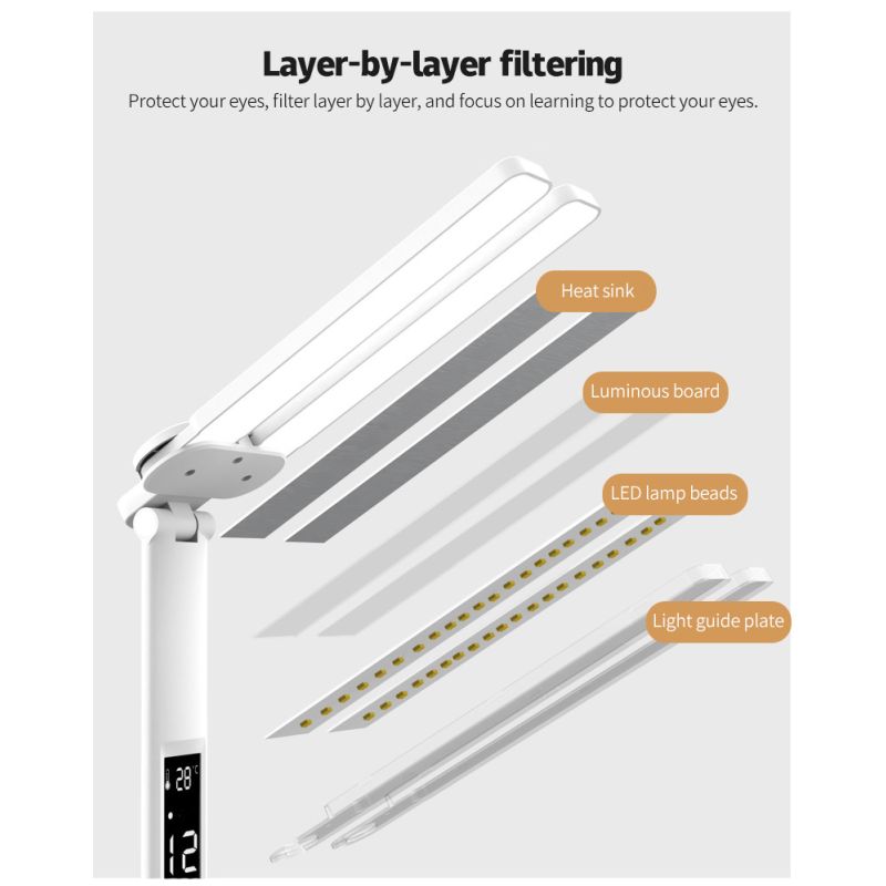 Lampada da Scrivania LED Multifunzione con Calendario Luminosità Regolabile e Design Regolabile Luce Senza Sfarfallio Perfetta per Spazio di Lavoro Creativo Lampada da Letto Moderna