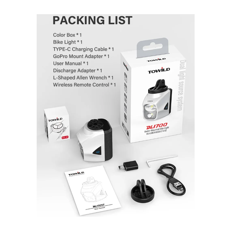 TOWILD DLite 1700 DL1700 Luce Bici 1900 Lumen, USB Ricaricabile Impermeabile per Ciclismo Sicuro