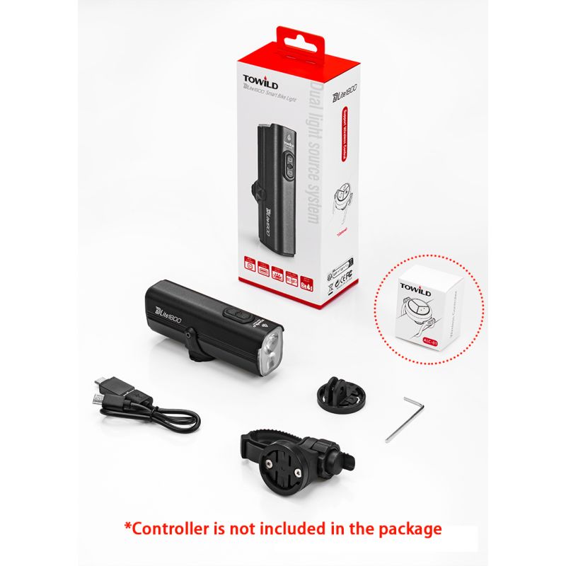 Scopri TOWILD DLite 1800 lampada frontale bici ricaricabile USB con batteria 21700 5000mAh 2100 lumen massimi e supporto stile GoPro per ciclismo notturno e visibilità eccellente