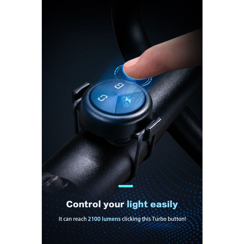 Scopri TOWILD DLite 1800 lampada frontale bici ricaricabile USB con batteria 21700 5000mAh 2100 lumen massimi e supporto stile GoPro per ciclismo notturno e visibilità eccellente