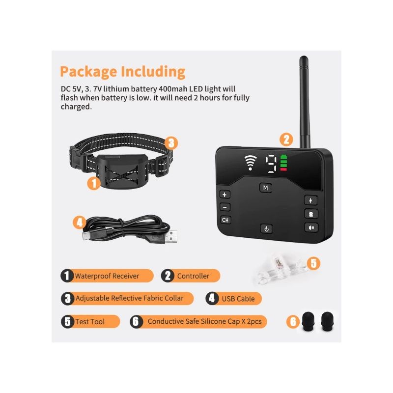 Recinto Elettrico per Cani Senza Fili e Collare di Addestramento con Shock Elettrico Vibrazione Regolabile Sistema Contenimento Animali Domestici Confini Personalizzabili