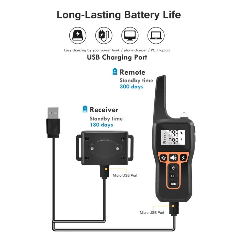 Collare di addestramento per cani PD 529-1-TIO elettrico fino a 1000m modalità regolabili impermeabile ricaricabile accessorio per animali domestici strumento di addestramento sicuro