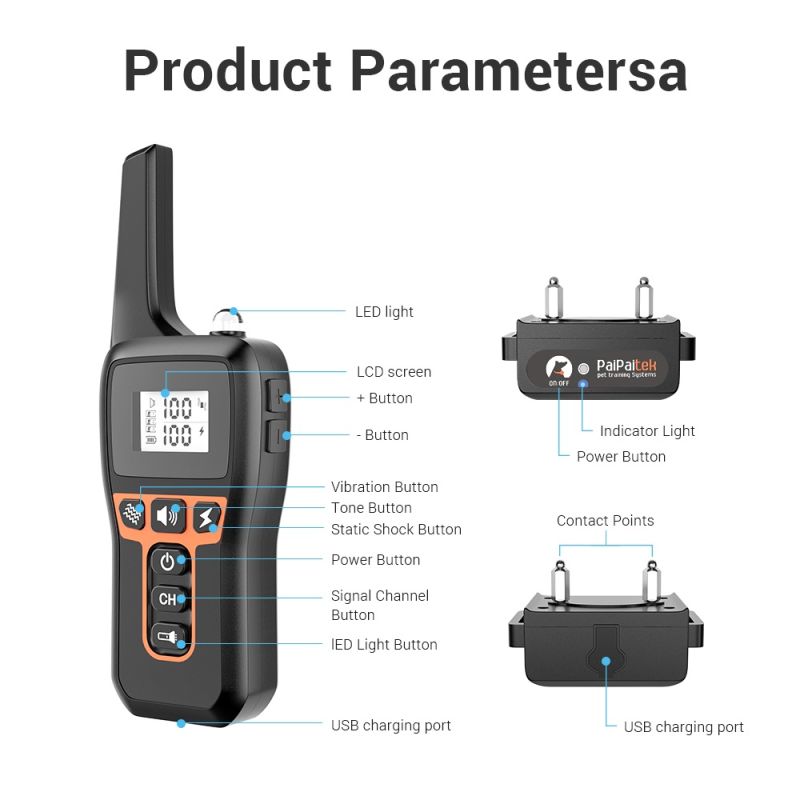 Collare di addestramento per cani PD 529-1-TIO elettrico fino a 1000m modalità regolabili impermeabile ricaricabile accessorio per animali domestici strumento di addestramento sicuro