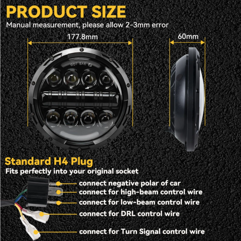 Faro rotondo 7 pollici LED per moto e fuoristrada con fascio DRL segnale svolta 75W Harley Jeep Wrangler lega alluminio impermeabile IP67 accessorio illuminazione durevole