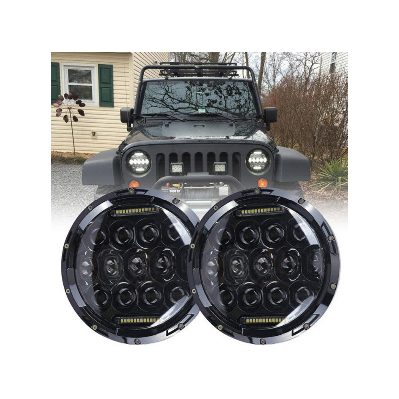 Faro rotondo 7 pollici LED per moto e fuoristrada con fascio DRL segnale svolta 75W Harley Jeep Wrangler lega alluminio impermeabile IP67 accessorio illuminazione durevole