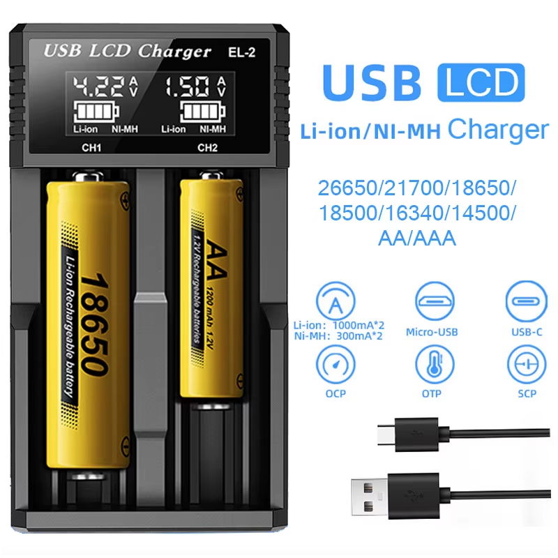Caricabatterie Intelligente USB LCD per Batterie Ricaricabili 18650 e Ni-MH AA AAA Monitoraggio Ricarica con Display LCD Compatibilità Versatile e Gestione Efficiente delle Batterie
