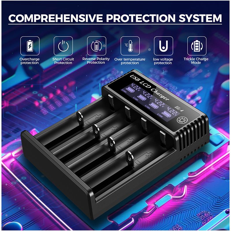 Caricabatterie Intelligente USB LCD per Batterie Ricaricabili 18650 e Ni-MH AA AAA Monitoraggio Ricarica con Display LCD Compatibilità Versatile e Gestione Efficiente delle Batterie