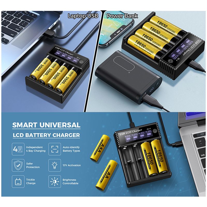Caricabatterie Intelligente USB LCD per Batterie Ricaricabili 18650 e Ni-MH AA AAA Monitoraggio Ricarica con Display LCD Compatibilità Versatile e Gestione Efficiente delle Batterie