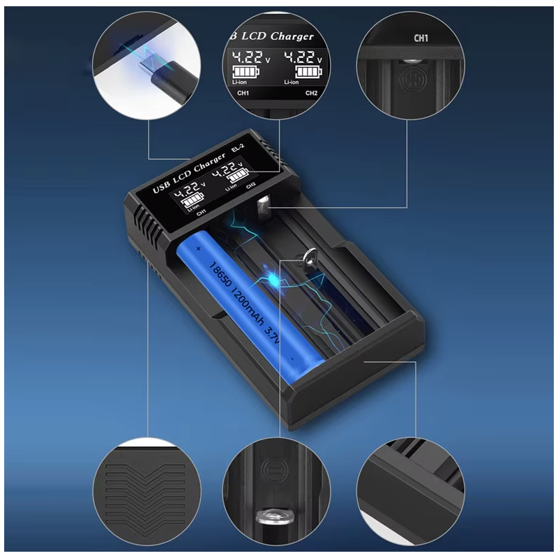 Caricabatterie Intelligente USB LCD per Batterie Ricaricabili 18650 e Ni-MH AA AAA Monitoraggio Ricarica con Display LCD Compatibilità Versatile e Gestione Efficiente delle Batterie