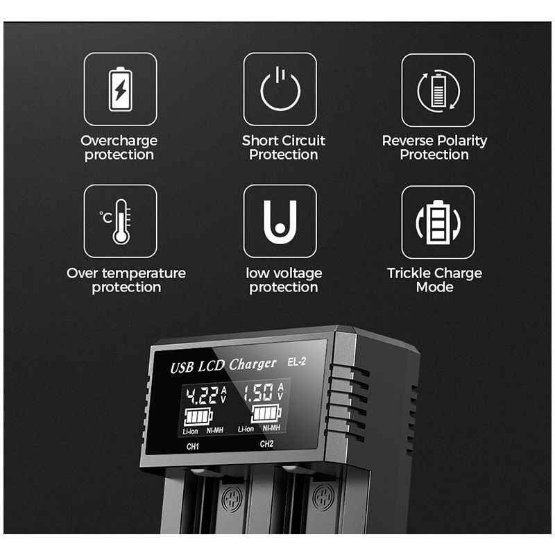 Caricabatterie Intelligente USB LCD per Batterie Ricaricabili 18650 e Ni-MH AA AAA Monitoraggio Ricarica con Display LCD Compatibilità Versatile e Gestione Efficiente delle Batterie