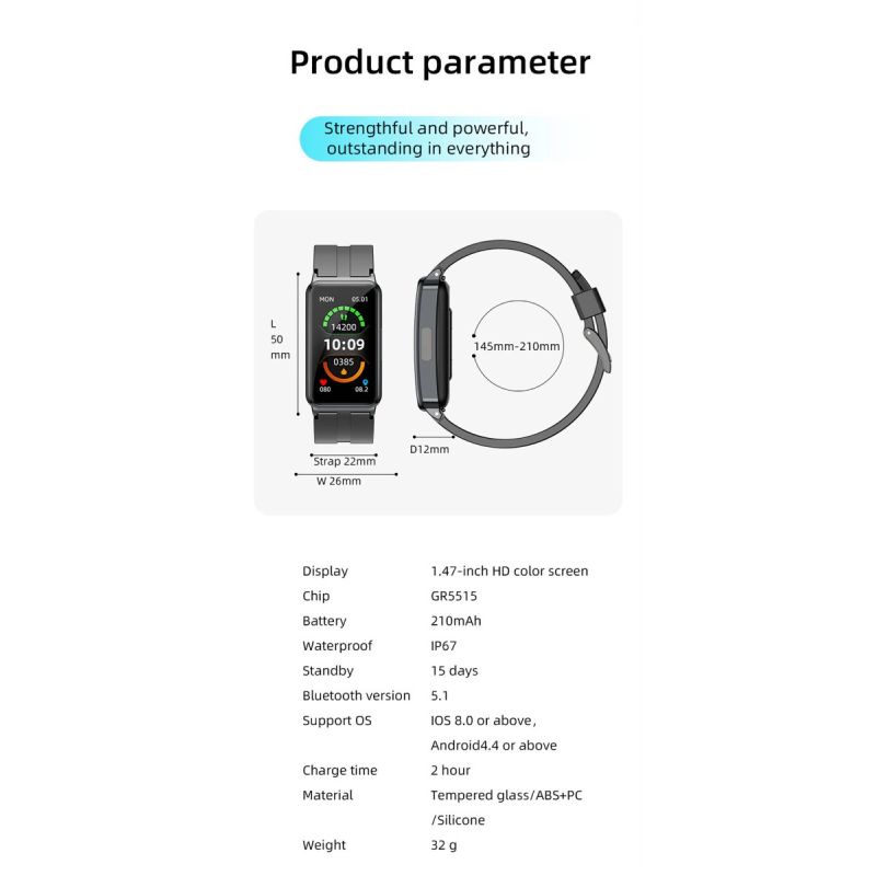 EP01 Smartwatch Bracciale Fitness Tracker: Glucosio, ECG, HRV, Cardio, Temp. 1.47