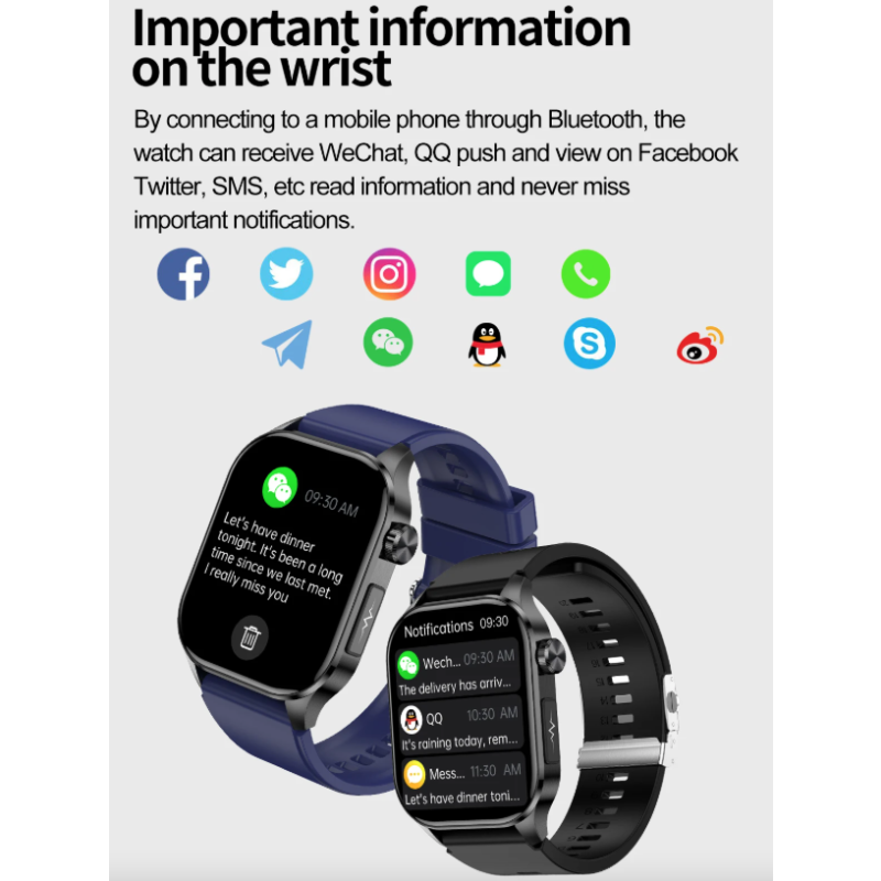 E580 Smartwatch glice mia ECG, pressione. Display 2.04