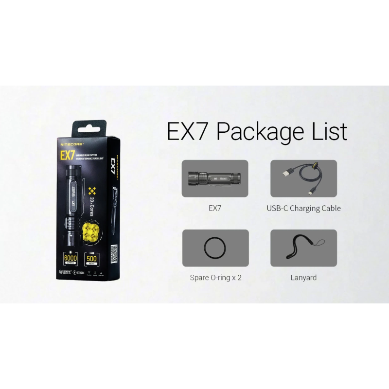 Nitecore EX7 Torcia LED 6000 Lumen USB-C Ricaricabile | Illuminazione Potente per Outdoor, Escursionismo.