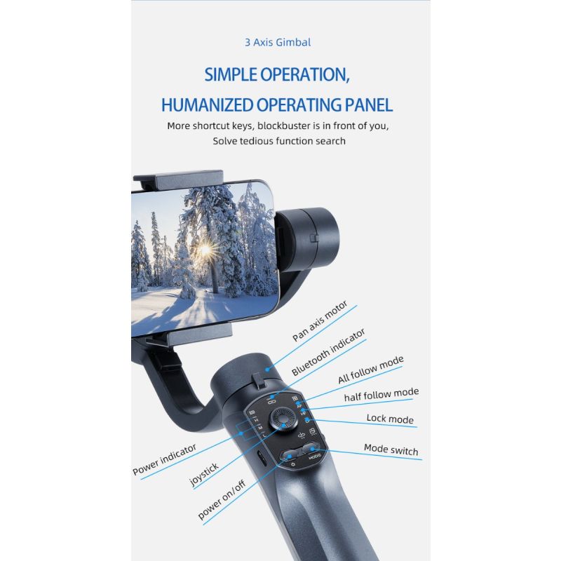 Scopri Stabilizzatore F10 Pro gimbal a 3 assi per fotografia mobile design intuitivo compatibilità smartphone Android e iPhone qualità video fluida per filmmaking e vlogging