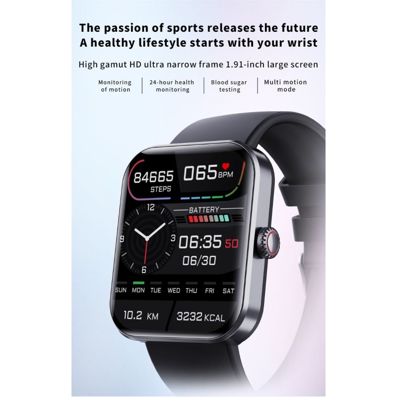 Smartwatch F57L: Monitoraggio Glicemia, Pressione Sanguigna, Frequenza Cardiaca, Temperatura, Sport. Schermo 1.91