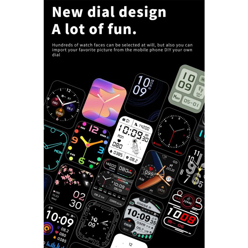 Smartwatch F57L: Monitoraggio Glicemia, Pressione Sanguigna, Frequenza Cardiaca, Temperatura, Sport. Schermo 1.91