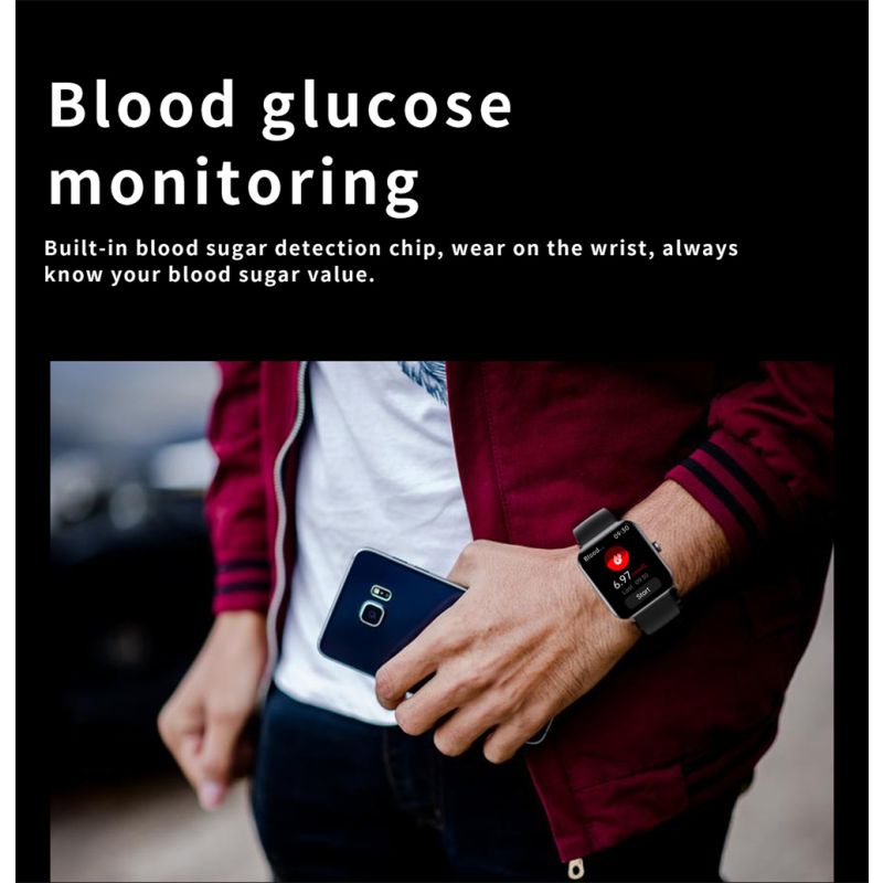 Smartwatch F57L: Monitoraggio Glicemia, Pressione Sanguigna, Frequenza Cardiaca, Temperatura, Sport. Schermo 1.91