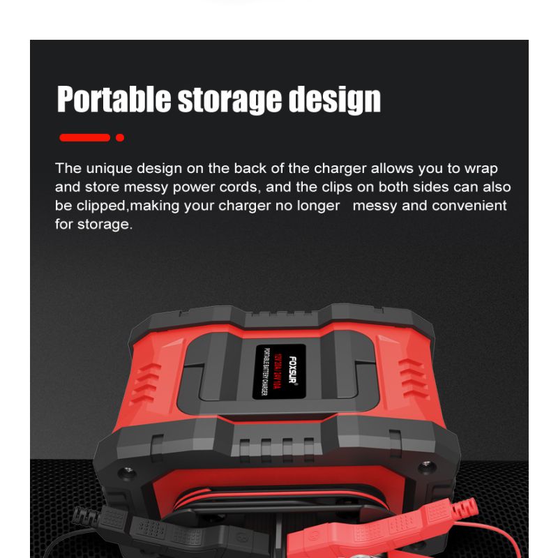 Caricabatteria Portatile FOXSUR 20A 12V 24V Moto Camion Ricarica a 7 Fasi Manutentore Batterie AGM LiFePO4 Prestazioni Affidabili Lunga Durata Compagno Essenziale Tranquillità