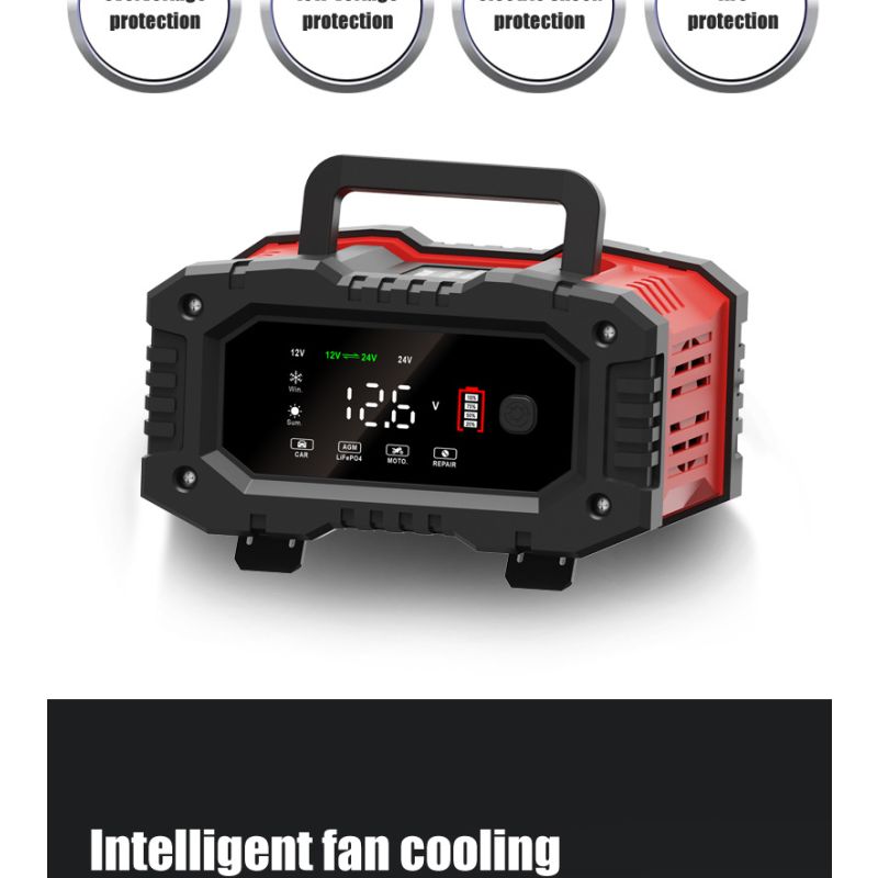 Caricabatteria Portatile FOXSUR 20A 12V 24V Moto Camion Ricarica a 7 Fasi Manutentore Batterie AGM LiFePO4 Prestazioni Affidabili Lunga Durata Compagno Essenziale Tranquillità