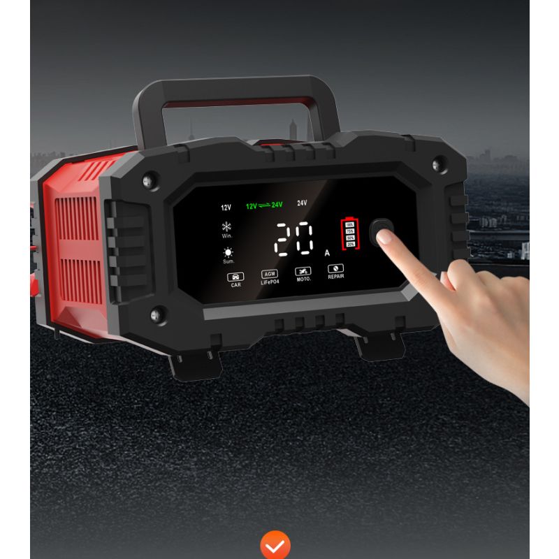 Caricabatteria Portatile FOXSUR 20A 12V 24V Moto Camion Ricarica a 7 Fasi Manutentore Batterie AGM LiFePO4 Prestazioni Affidabili Lunga Durata Compagno Essenziale Tranquillità