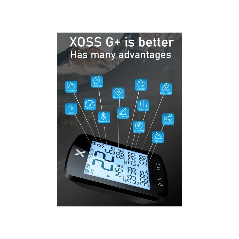 Scopri XOSS G+ G2 computer da bici con GPS tachimetro wireless visualizzazione personalizzata sincronizzazione STRAVA e batteria lunga durata per ciclismo avventura sport all'aperto