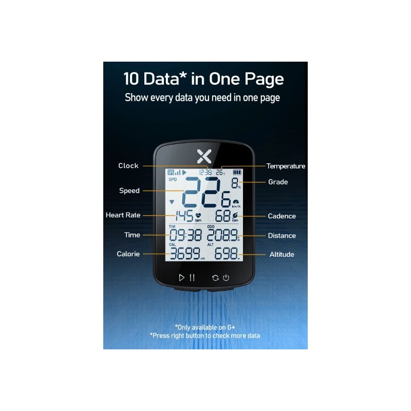 Scopri XOSS G+ G2 computer da bici con GPS tachimetro wireless visualizzazione personalizzata sincronizzazione STRAVA e batteria lunga durata per ciclismo avventura sport all'aperto