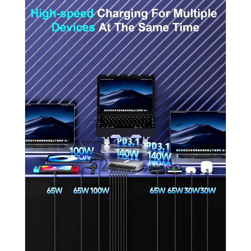 Caricatore USB C 800W GaN III Pro 10 Porte PD PPS 140W per MacBook Pro iPhone Ricarica Veloce