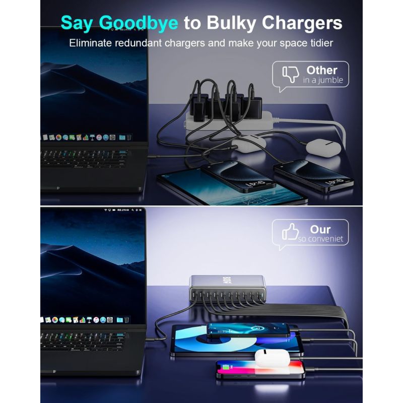 Caricatore USB C 800W GaN III Pro 10 Porte PD PPS 140W per MacBook Pro iPhone Ricarica Veloce
