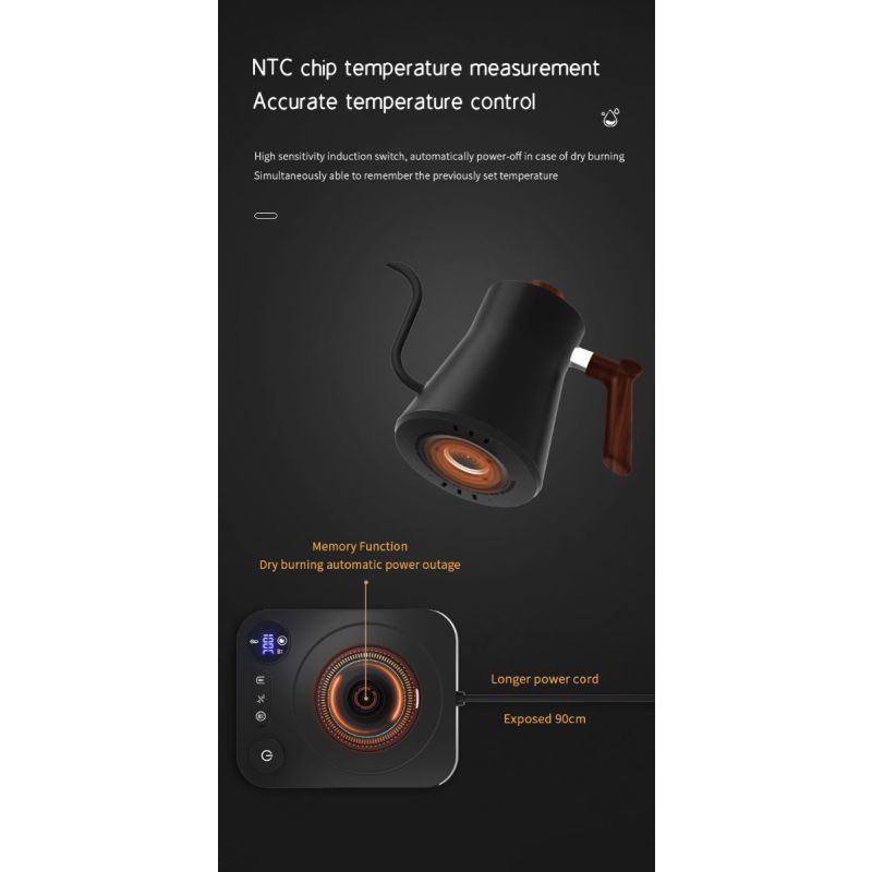 Bollitore elettrico a collo di cigno controllo della temperatura in tempo reale riscaldamento rapido 1200 watt versamento di precisione per tè e caffè design sicuro e prestazioni eccellenti