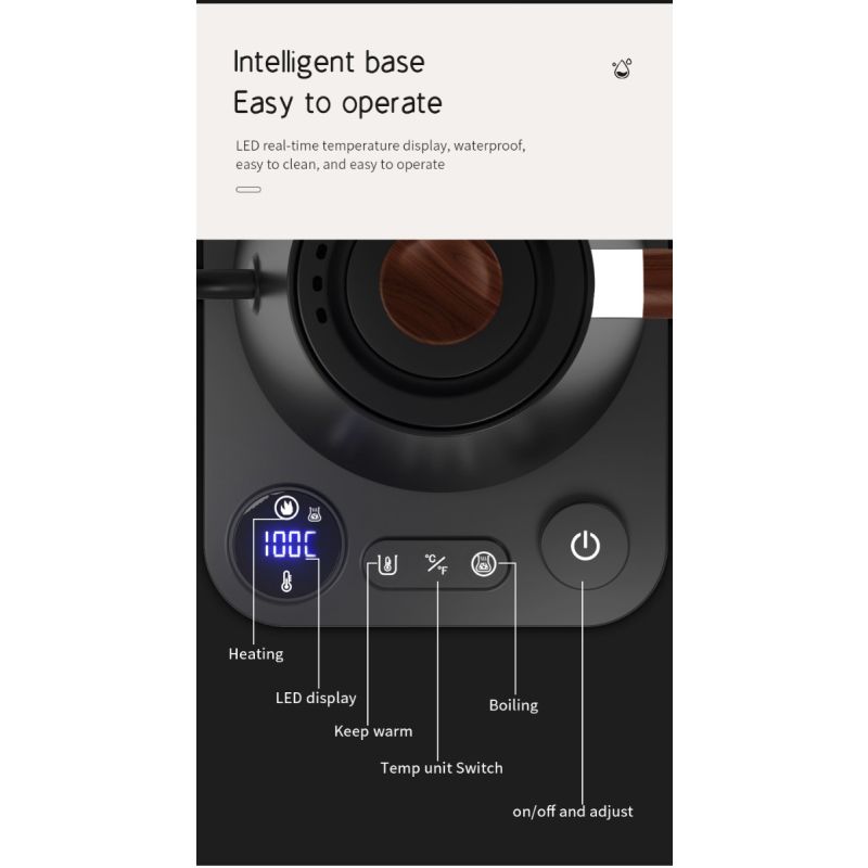 Bollitore elettrico a collo di cigno controllo della temperatura in tempo reale riscaldamento rapido 1200 watt versamento di precisione per tè e caffè design sicuro e prestazioni eccellenti