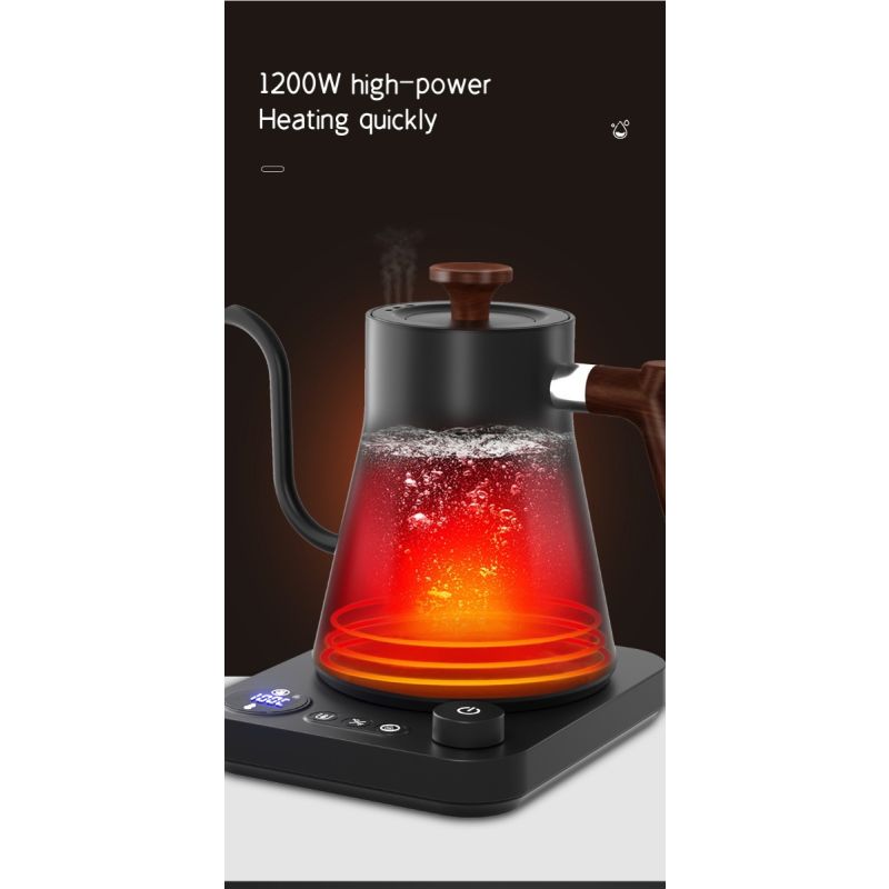 Bollitore elettrico a collo di cigno controllo della temperatura in tempo reale riscaldamento rapido 1200 watt versamento di precisione per tè e caffè design sicuro e prestazioni eccellenti