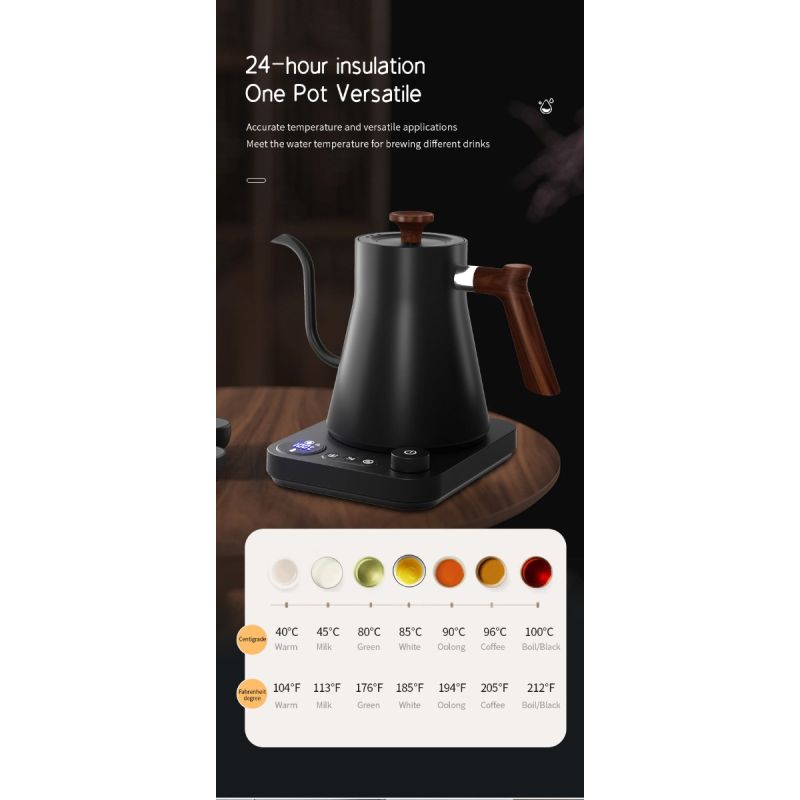 Bollitore elettrico a collo di cigno controllo della temperatura in tempo reale riscaldamento rapido 1200 watt versamento di precisione per tè e caffè design sicuro e prestazioni eccellenti