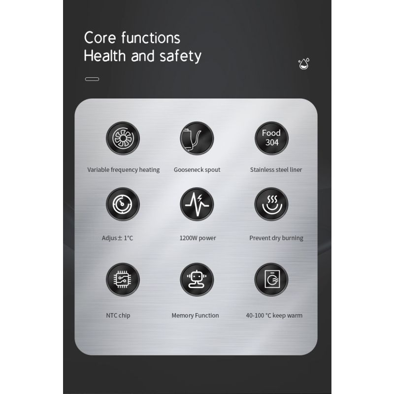 Bollitore elettrico a collo di cigno controllo della temperatura in tempo reale riscaldamento rapido 1200 watt versamento di precisione per tè e caffè design sicuro e prestazioni eccellenti