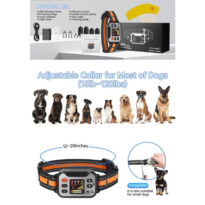 Collare GPS per Cani Recinto Invisibile e Antiabbaio Wireless, Ricaricabile e Impermeabile