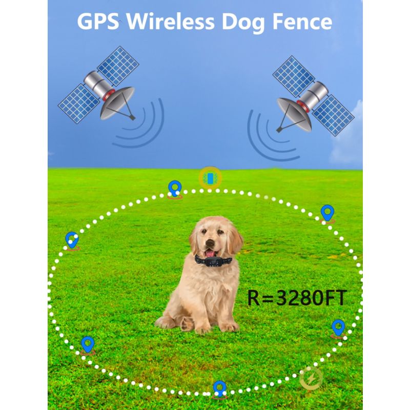 GPS Wireless Dog Fence Dispositivo di Recinzione Elettronico 1000 Metri Sistema di Recinzione Senza Fili Sicurezza e Libertà per Cani Installazione Facile Collare Impermeabile