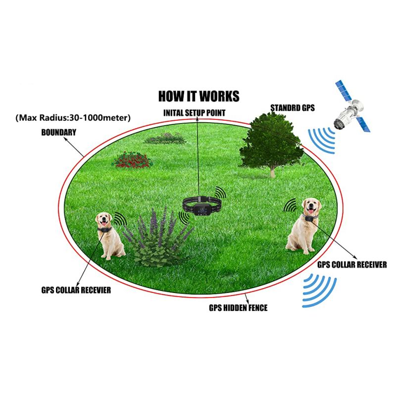 GPS Wireless Dog Fence Dispositivo di Recinzione Elettronico 1000 Metri Sistema di Recinzione Senza Fili Sicurezza e Libertà per Cani Installazione Facile Collare Impermeabile