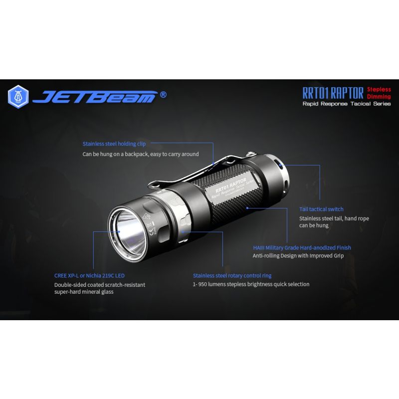 JETBeam Jet-RRT01 XP-L torcia LED compatta 950 lumen illuminazione outdoor attrezzatura da campeggio fonte di luce affidabile torcia durevole per esplorazioni notturne