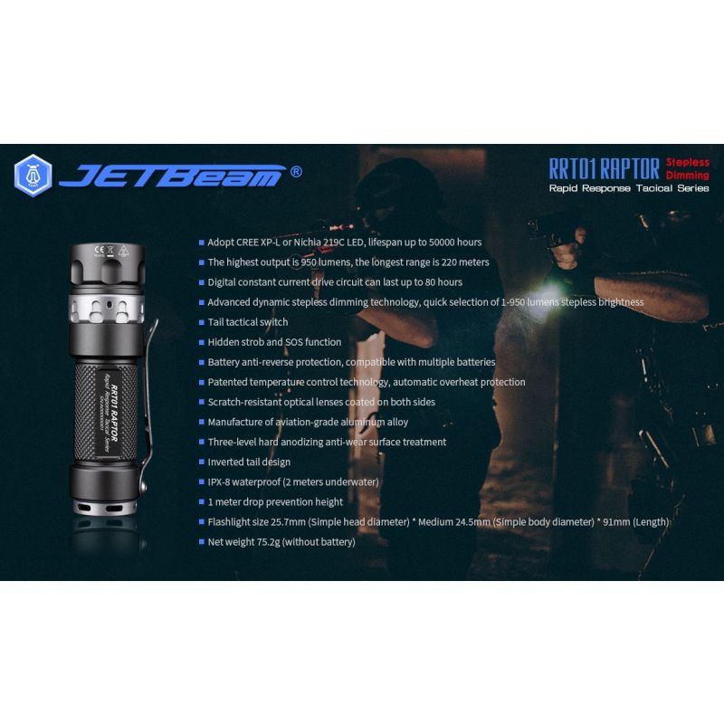 JETBeam Jet-RRT01 XP-L torcia LED compatta 950 lumen illuminazione outdoor attrezzatura da campeggio fonte di luce affidabile torcia durevole per esplorazioni notturne
