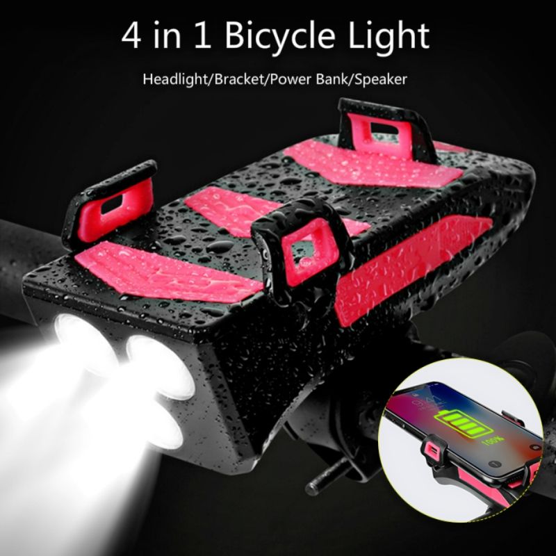Luce per Bicicletta Multifunzione 4 in 1 lumen clacson potente supporto per telefono Sicurezza e Visibilità in Ciclismo Urbano e Avventure Notturne Accessori da Ciclismo
