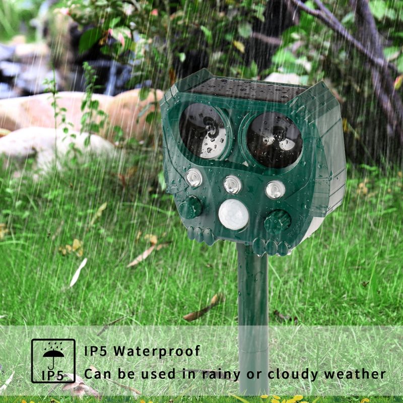 Repellente Animale Ultrasonico Solare per Giardini Protezione Esterna Impermeabile IP44 Controllo Fauna Selvatica Ecologico Resistente alle Intemperie onde sonore e ultrasuoni