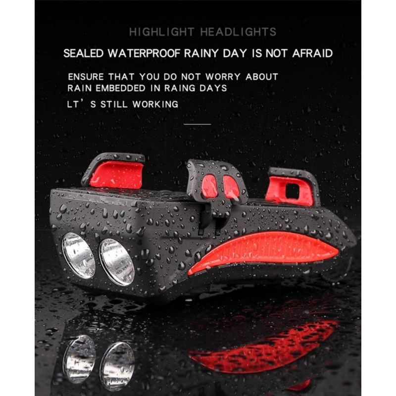 Luce Multifunzione per Bicicletta 4 in 1 MTB Lampada Bicicletta USB Ricaricabile con Faro LED Clacson Bici e Power Bank Sicurezza e Visibilità per Ciclismo in Montagna e Città