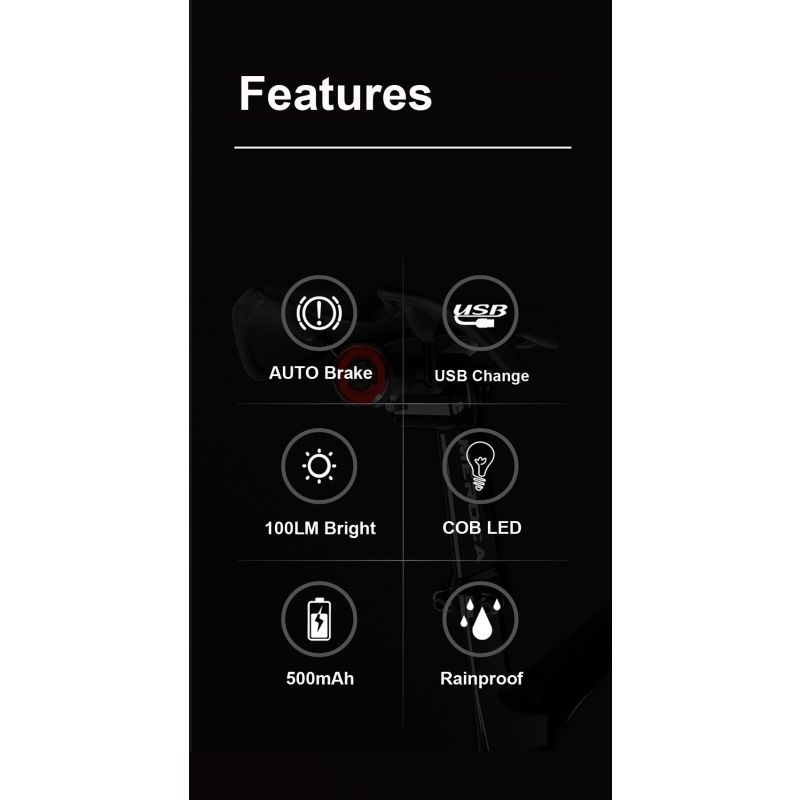 Fanale Intelligente Bici con Auto Start Stop e Luce Freno Ricarica USB IPX6 Impermeabile Alta Visibilità Sicurezza Ciclismo Attivazione Automatica Modalità Sleep Risparmio Energetico