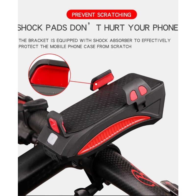 Luce Multifunzione per Bicicletta 4 in 1 MTB Lampada Bicicletta USB Ricaricabile con Faro LED Clacson Bici e Power Bank Sicurezza e Visibilità per Ciclismo in Montagna e Città