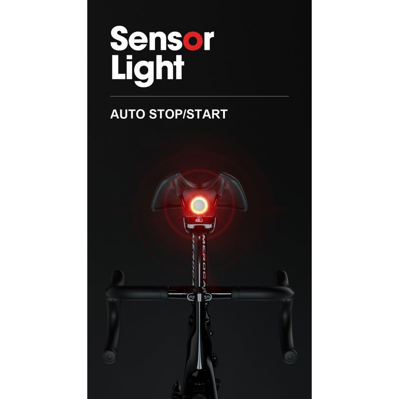 Fanale Intelligente Bici con Auto Start Stop e Luce Freno Ricarica USB IPX6 Impermeabile Alta Visibilità Sicurezza Ciclismo Attivazione Automatica Modalità Sleep Risparmio Energetico
