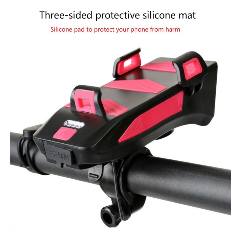 Luce per Bicicletta Multifunzione 4 in 1 lumen clacson potente supporto per telefono Sicurezza e Visibilità in Ciclismo Urbano e Avventure Notturne Accessori da Ciclismo