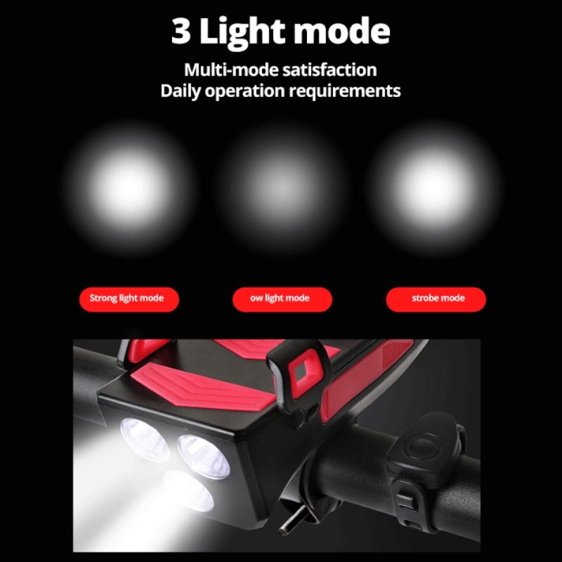 Luce per Bicicletta Multifunzione 4 in 1 lumen clacson potente supporto per telefono Sicurezza e Visibilità in Ciclismo Urbano e Avventure Notturne Accessori da Ciclismo