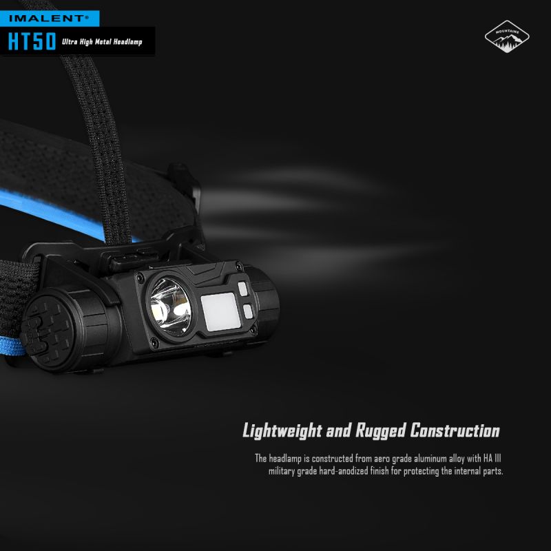 Imalent HT50 Faro luminoso per avventure con LED XHP50.3 HI doppie sorgenti luminose design leggero ideale per campeggio e uso esterno elevata luminosità e lunga durata batteria ricaricabile