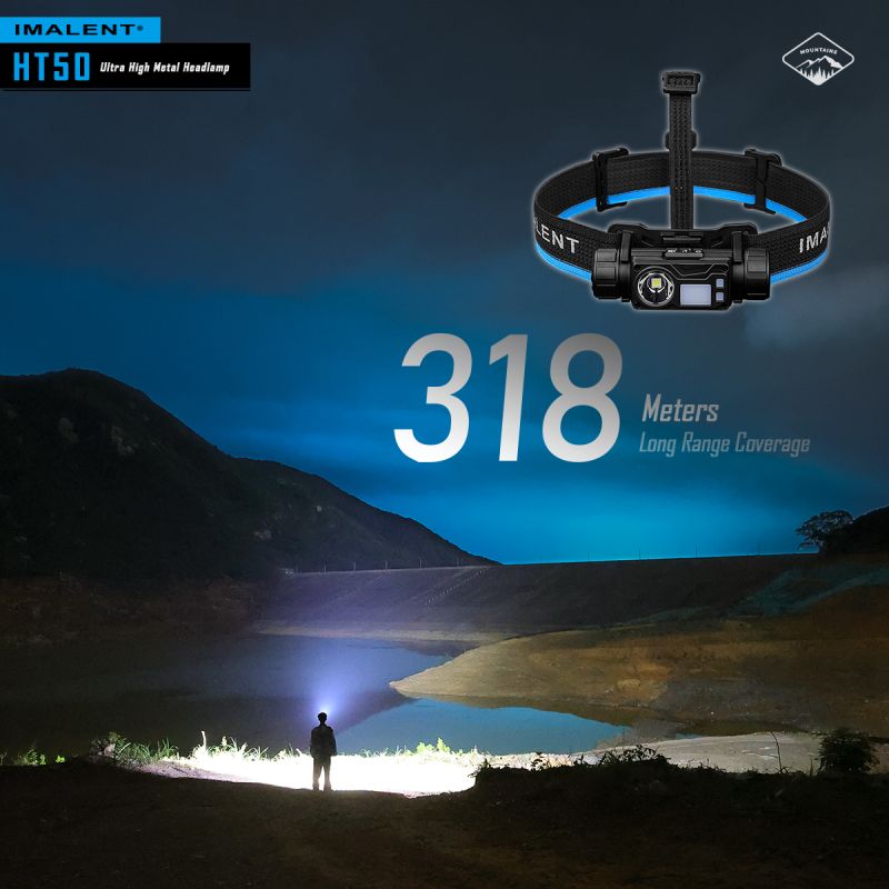 Imalent HT50 Faro luminoso per avventure con LED XHP50.3 HI doppie sorgenti luminose design leggero ideale per campeggio e uso esterno elevata luminosità e lunga durata batteria ricaricabile