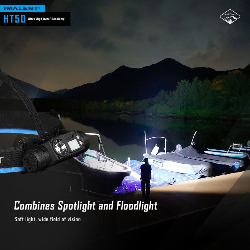 Imalent HT50 Faro luminoso per avventure con LED XHP50.3 HI doppie sorgenti luminose design leggero ideale per campeggio e uso esterno elevata luminosità e lunga durata batteria ricaricabile