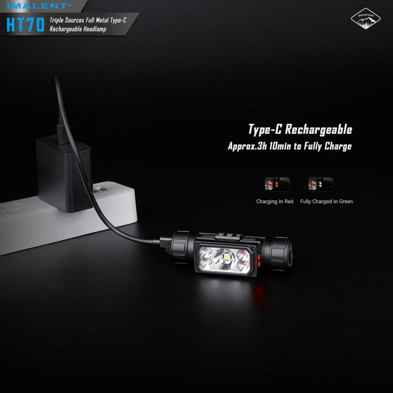 Faro Anteriore IMALENT HT70 Ricaricabile Tripla Sorgente Luminosa 3500 Lumen Ideale per Avventura Notturna Design Ergonomico e Costruzione Resistente Modalità Operative Versatili